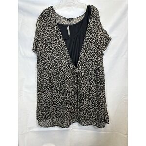 AGB Woman Leopard Print Top Blouse Women's 1X Sheer With Camisole Under 16-18